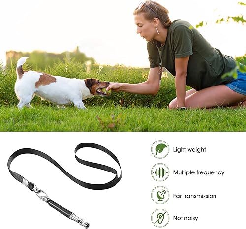 Miniatura 2 de nzonpet Silbatos profesionales de entrenamiento para perros, frecuencia ajustable, herramienta de parada de ladridos por ultrasonido, con correa