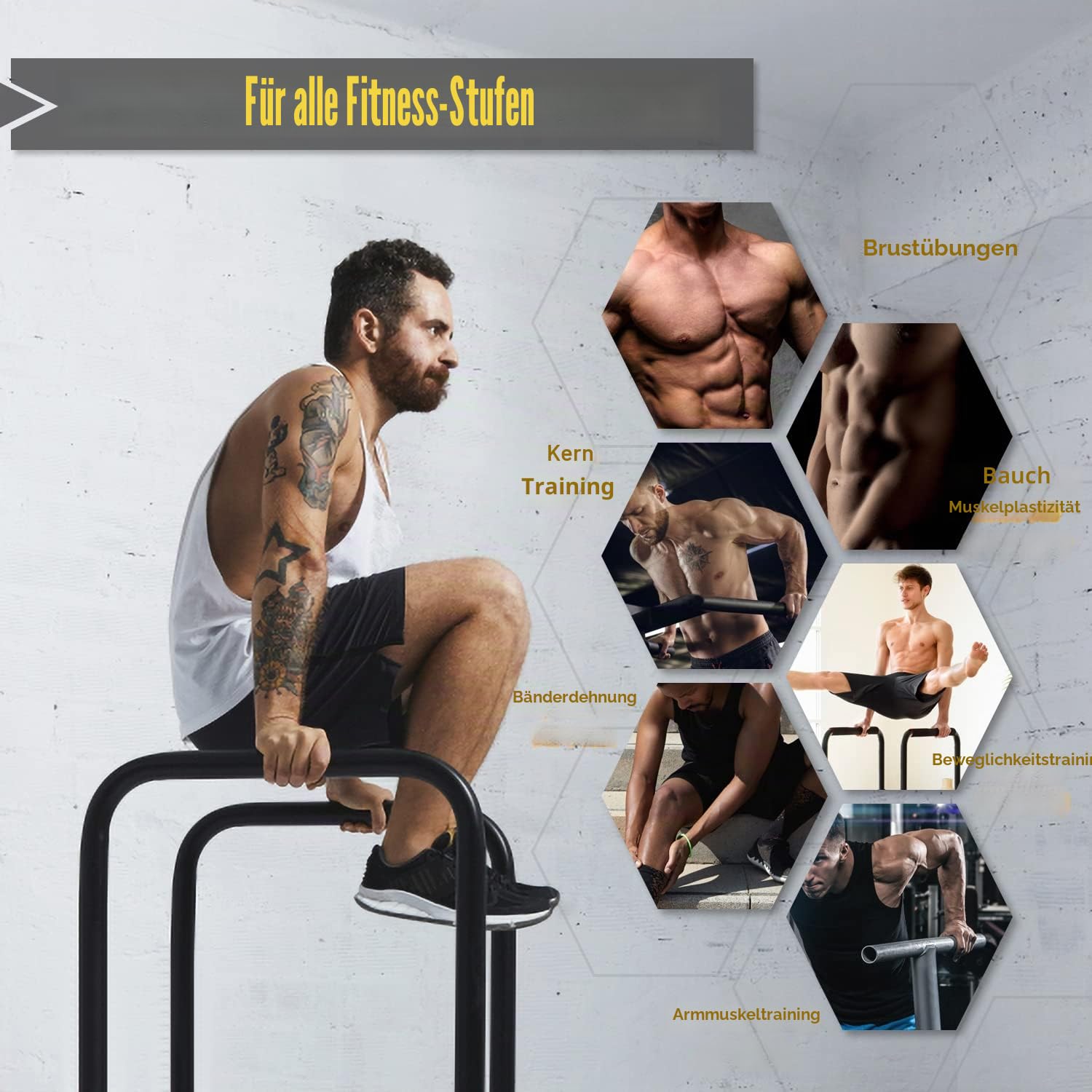 POWER GUIDANCE Dip Barren Dip Bar Quadratische breite Stützfüße Einstellbare Höhe 77cm 84cm 91cm 98cm Ganzkörper-Krafttraining 3 Farben