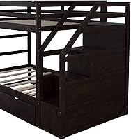 Vista 185 de Harper & Bright Designs Litera de tamaño matrimonial sobre matrimonial con 3 cajones, litera de madera maciza con almacenamiento y riel