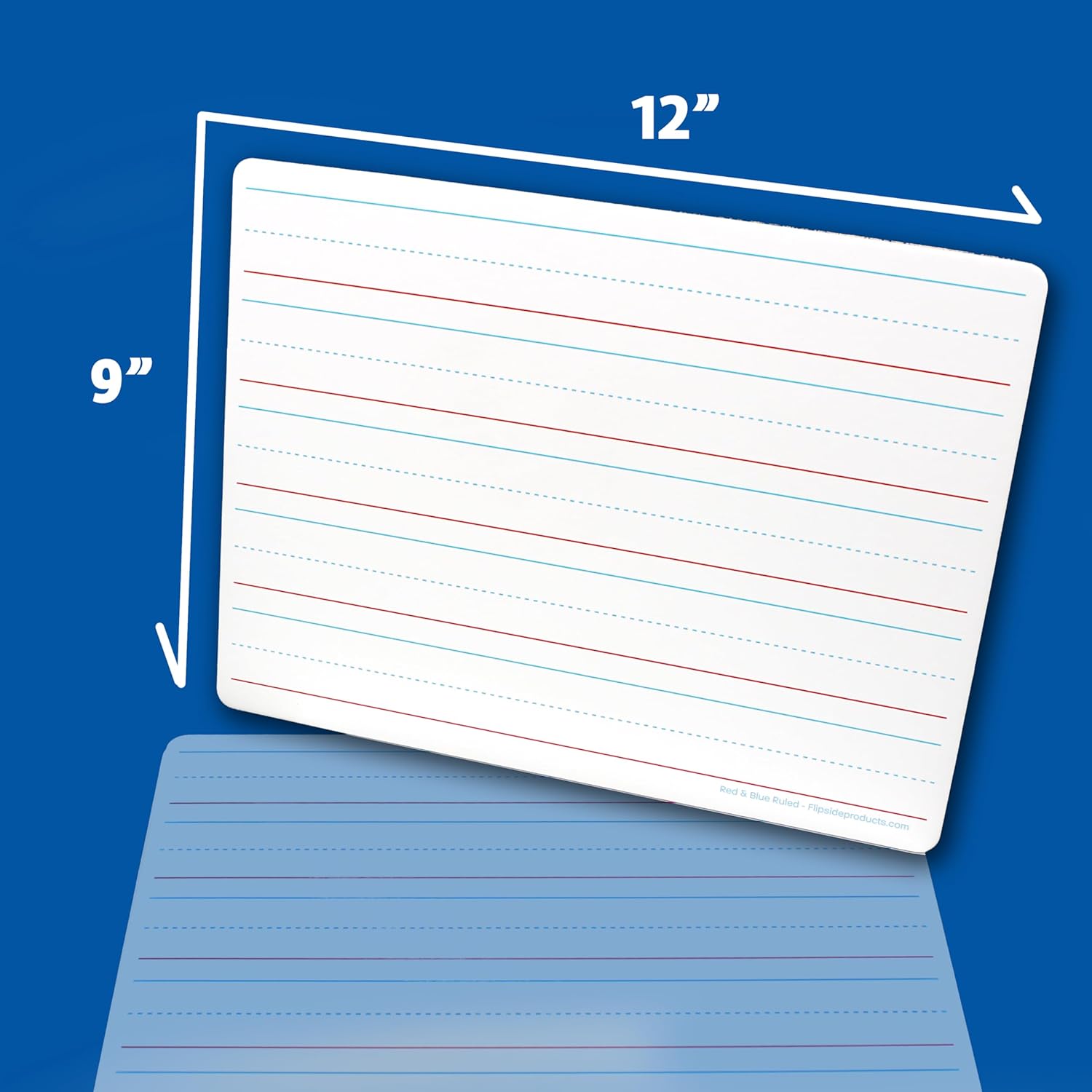 Flipside Products 9" x 12" Two Sided Dry Erase Red & Blue Lined, Color Markers and Erasers, Ruled, Learn to Write, Writing Practice, Pack of 12