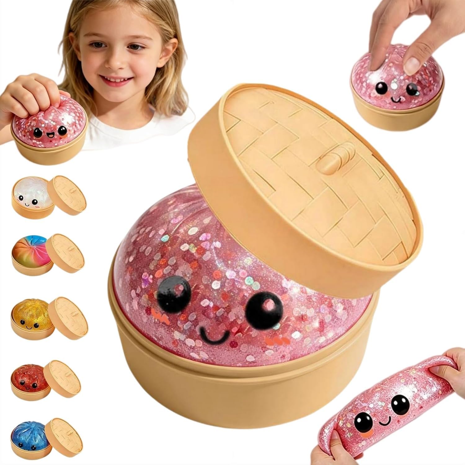 Glitter Dumpling, Dumplings Squishies, Mystery Glitter Dumpling Steamer Box, Colorful Dumplings Stress Balls Fidget Sensory Toy, Soft Squeeze Decompression Dough, Easter Basket Stocking Stuffers — view 15