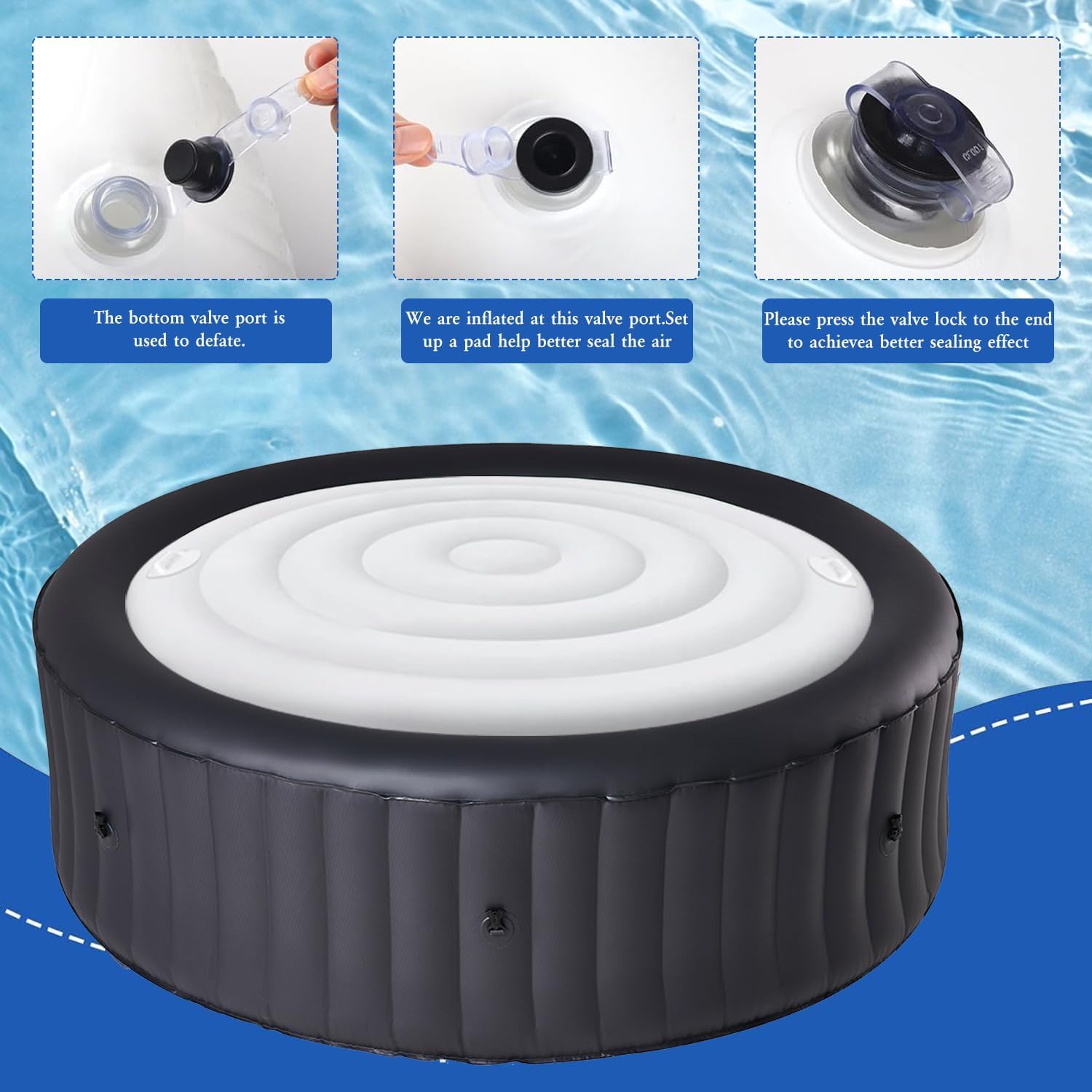 162CM Aufblasbare Abdeckung Whirlpool,Aufblasbare Poolabdeckung Mit 2 Handhaben,Verdicken Thermoabdeckung,Aufblasbarer Whirlpool FüR Den AußEnbereich Whirlpool ZubehöR(Style 3)