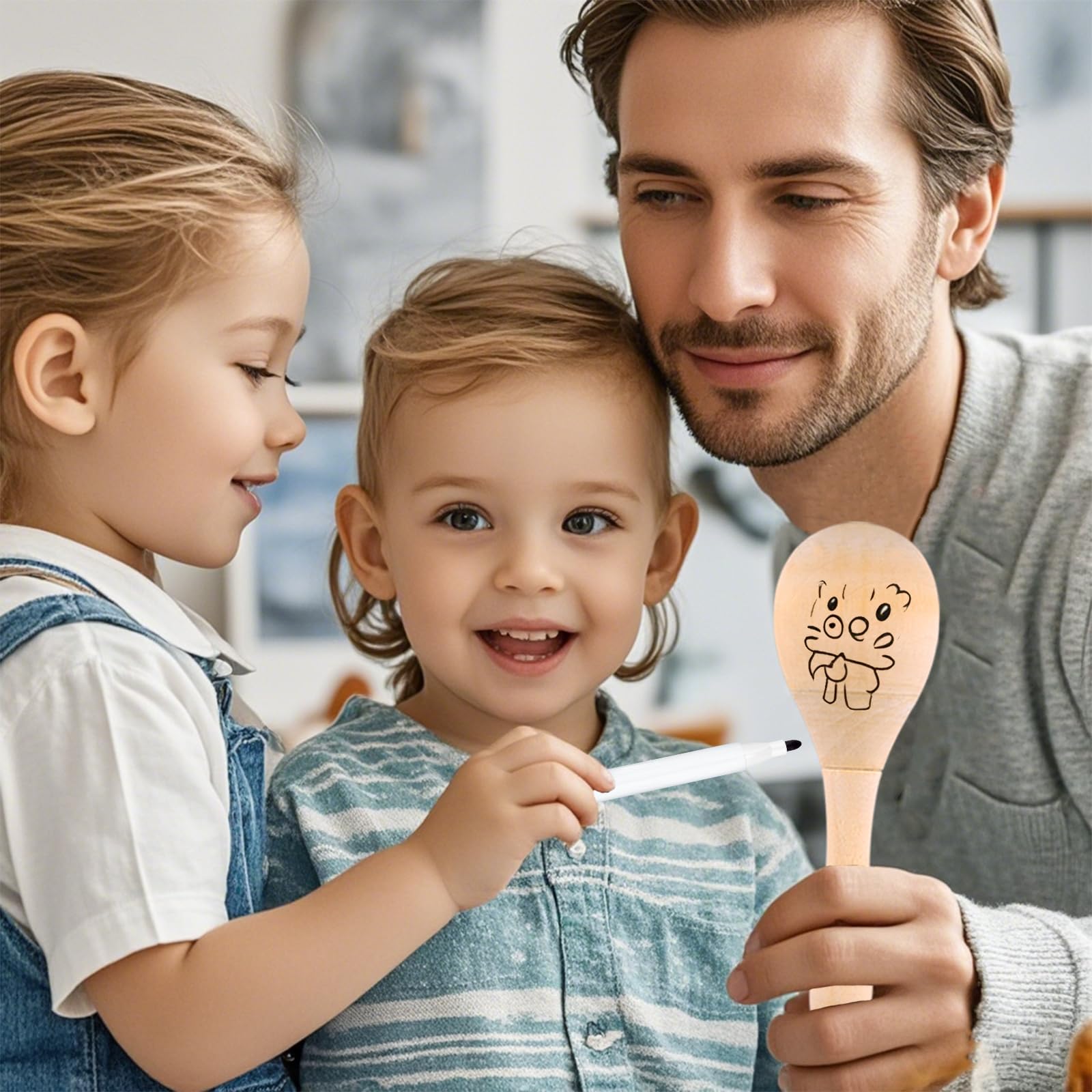 Maracas In Legno Per Bambini - Set 24 Pezzi Con Penne Colorate Per Decorare