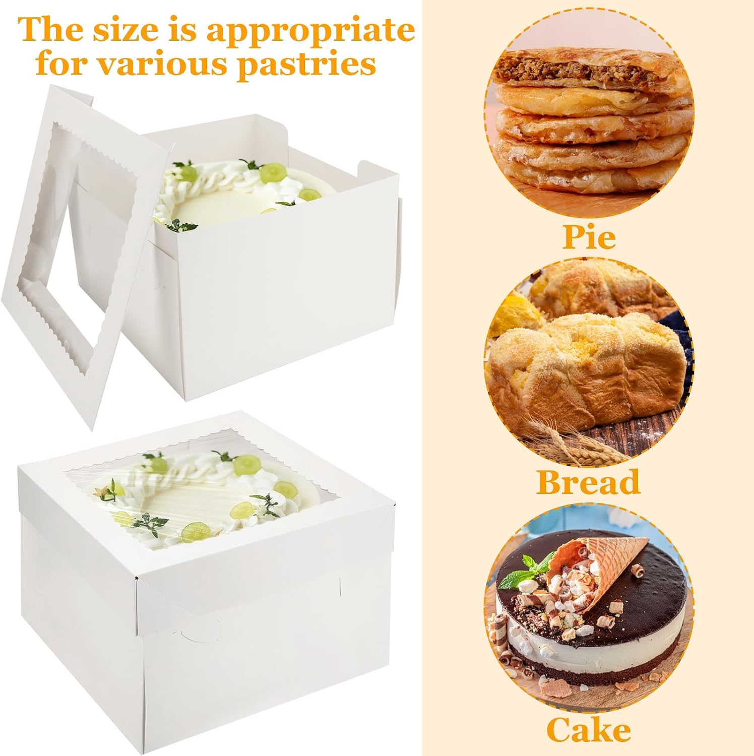 YAYODS 20 Pack Cake Boxes 12 Inch, 12x12x8 White Bakery Boxes with Window, Disposable Cake Container Tall Cake boxes for Wedding, Birthday, Party