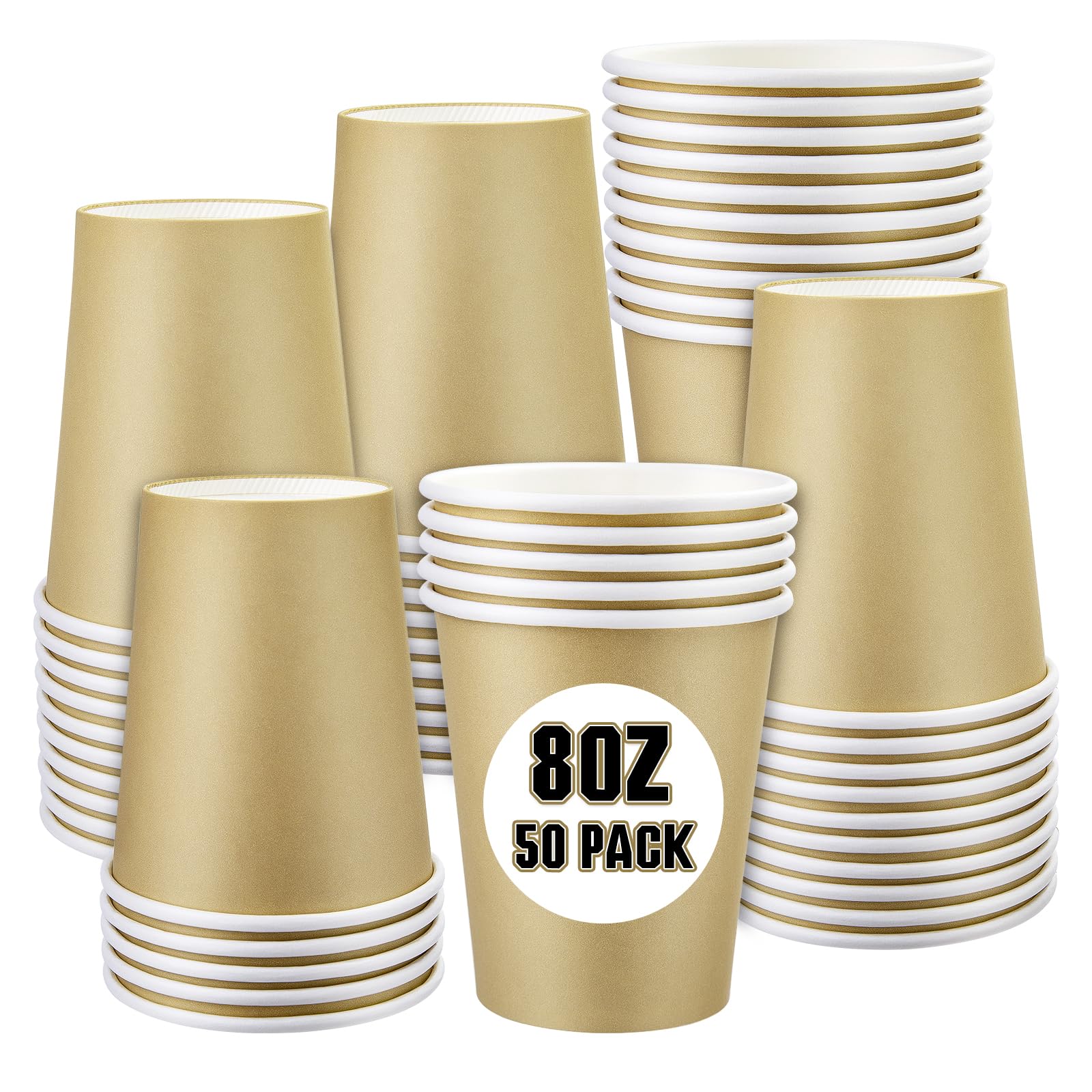 Fedmut 8 oz Khaki Paper Cups,Paper Coffee Cups,Disposable Drinking Cups, Hot/Cold Beverage Paper Cups,Paper Party Cups Ideal for Hot Water(50 Pack)