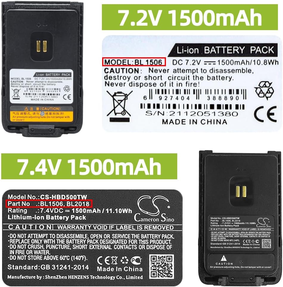 BL1506 7.2V 1500mAh Li-ion Battery for Hytera BD500 BD510 BD610 – Replacement for BL2018