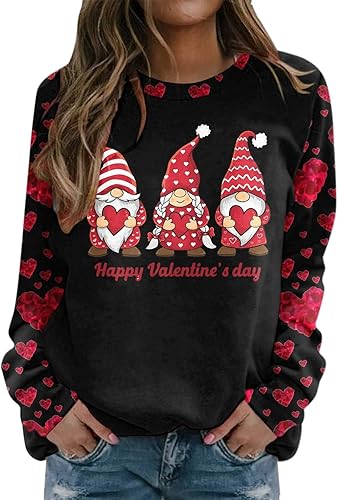 Camisetas de manga larga con estampado para el día de San Valentín para mujer estilo casual cuello redondo camisetas gráficas