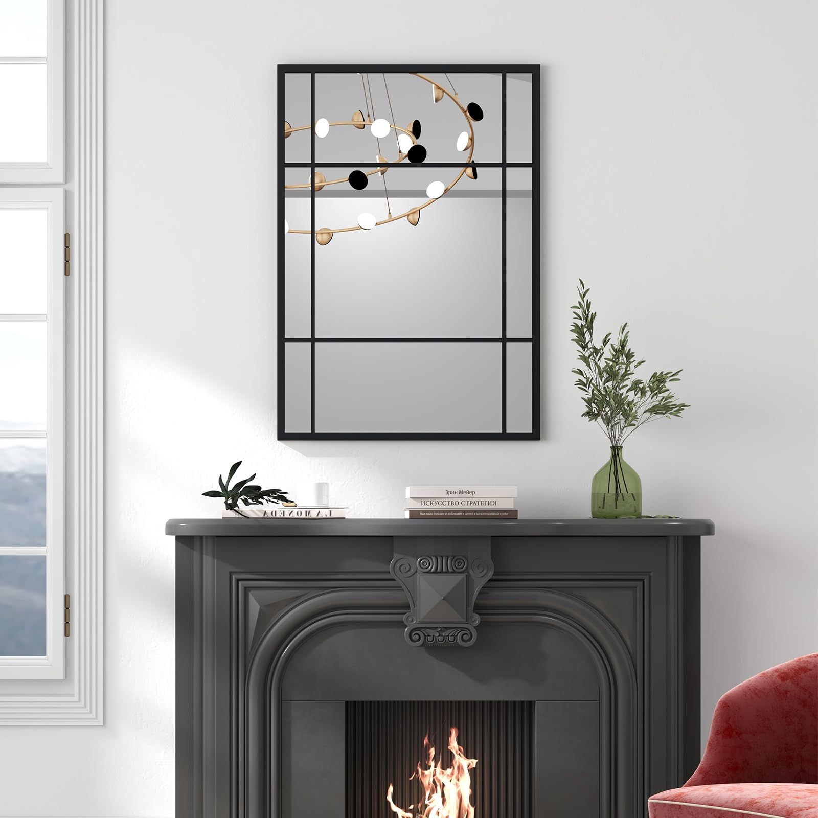 COSTWAY Espejos de Pared de 100 x 70 cm, Espejo Decorativo para Pared con Marco de Metal, Espejo Ventana Rectangular de Alumnio para Recibidor, Entrada, Sala de Estar, Dormitorio, Marco Negro