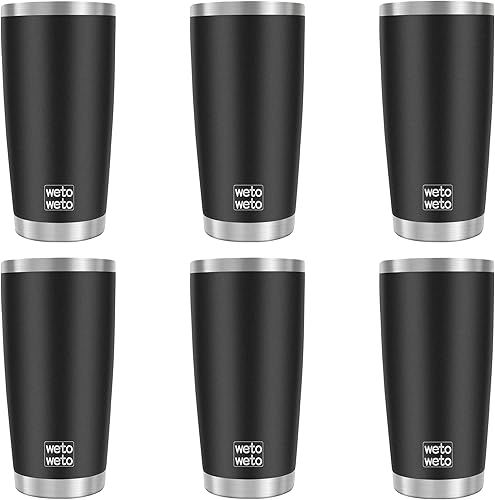 Vista 215 de WETOWETO - Vaso térmico de acero inoxidable de 20 onzas con mango, taza de café con 2 tapas y 2 pajillas, doble pared con aislamiento al vacío, vaso