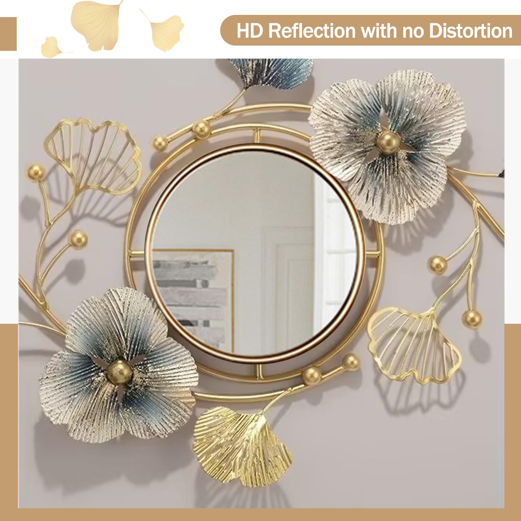 Decoratieve kunst wandspiegel ingang: elegante artistieke look 60 cm ronde kunstspiegel goud en zilver hangende spiegel 5 mm premium glas 3D stereoscopische onregelmatige afgeschuinde rand zonnestraal