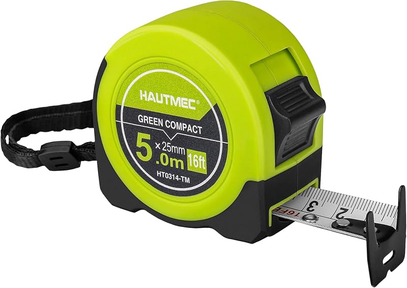 HAUTMEC Tape Measure 16ft with Fractions 1/8 – Dual Scale Metric & Imperial Measuring Tape Retractable – Compact Economical for Home DIY Renovations Crafting Quick Fixes HT0314-TM