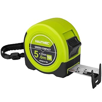 HAUTMEC Tape Measure 5m/16ft with Dual Scale Metric and Imperial 1/8 Fractions Measuring Tape Compact Economical for Home DIY Renovations Crafting Quick Fixes HT0314-TM