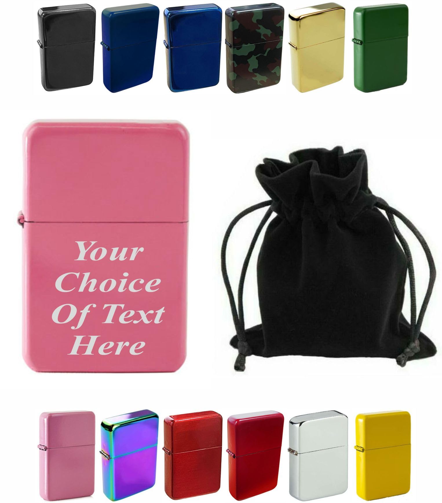 Personalised Engraved Lighter for Birthday, Fathers Day, Anniversary, Choice of Colours - With Luxury Gift Pouch Packaging (Pink)