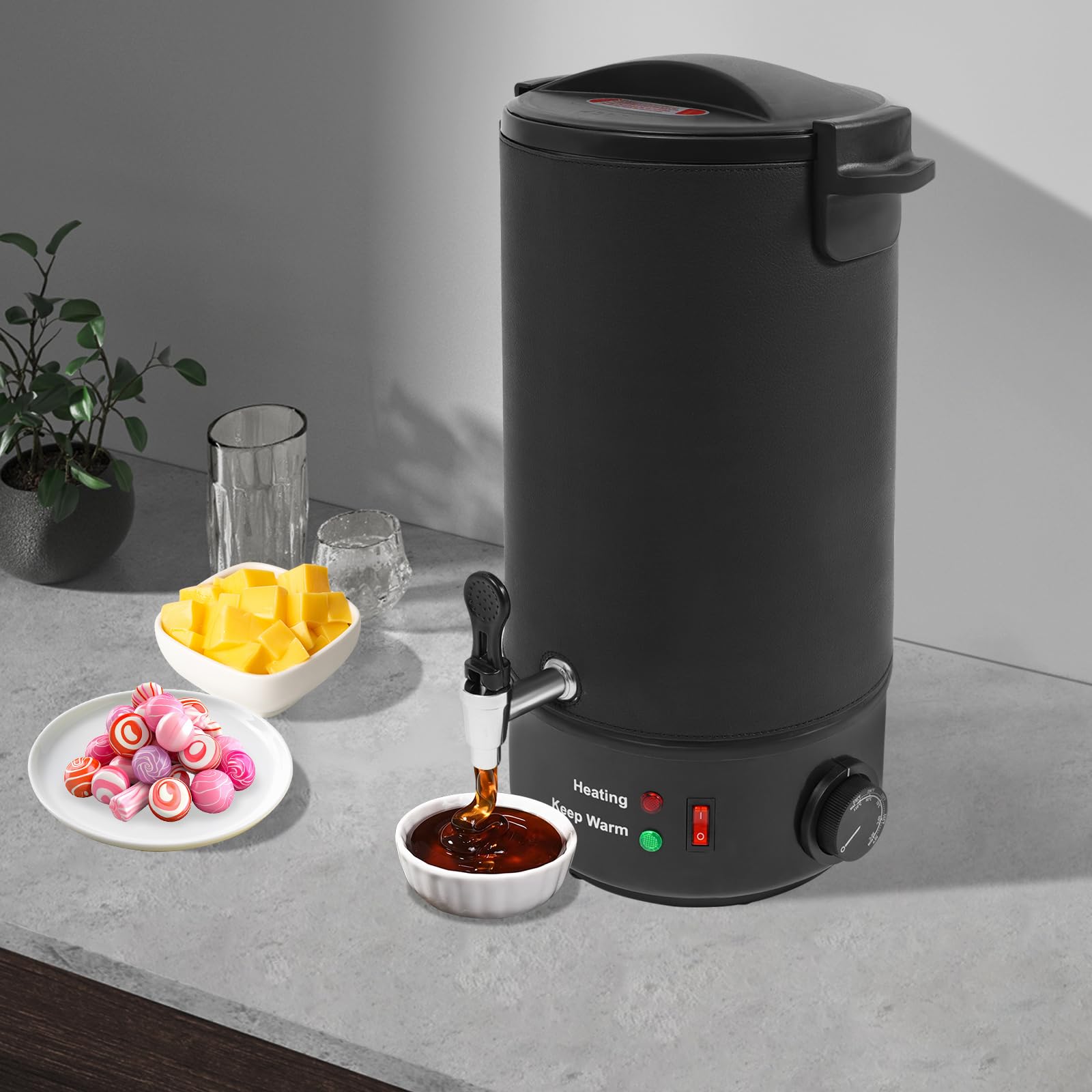 PHOYUXM Pentola per fusione di cera, 1100 W, con temperatura regolabile e coperchio di chiusura, 30 – 110 °C, produzione di candele fai da te, in acciaio inox