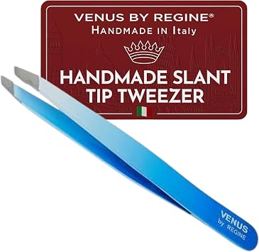 Venus by Regine Slant Tweezers - Handmade Precision Tool for Women & Men, 25-Degree Angle for Shaping Eyebrows & Grooming Facial Contours, Suitable for Eyebrow & Facial Hair Removal Blue Ombre