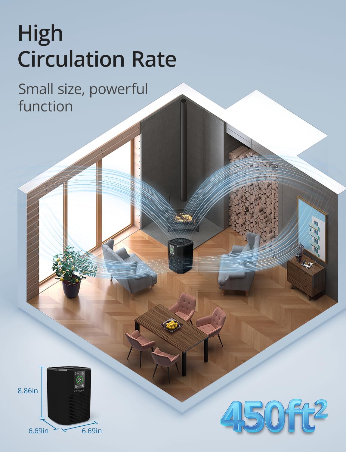 Air Purifier for Home Bedroom Pets, FETIONS Air Cleaner with Ambient light Fragrance Sleep Mode, Compact with H13 HEPA Filter for Dander Smoke Pollen Odor, 9 Timer Settings, 4 Fan Speeds,Black,1 Pack