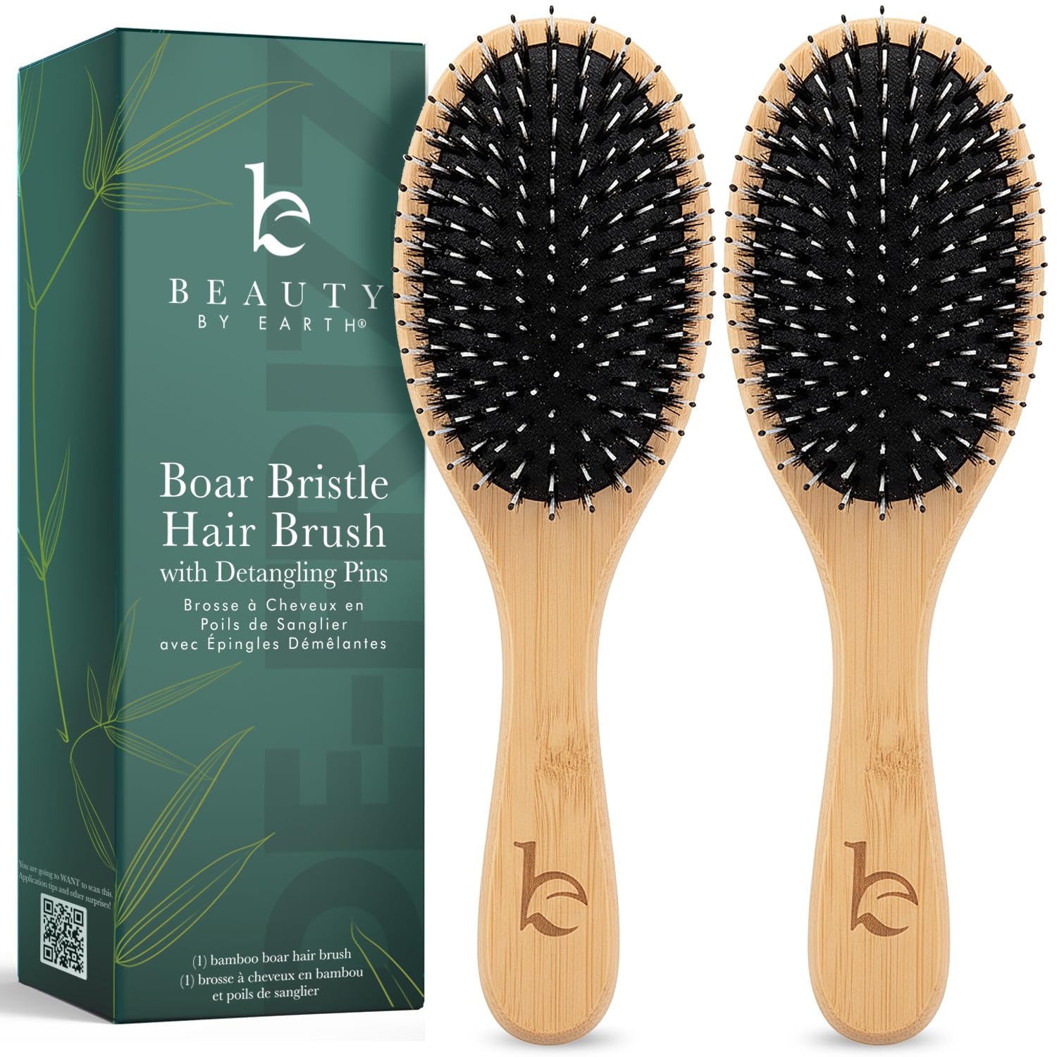 Boar Bristle Hair Brush - Wooden Bamboo Brush, Hairbrush, Boar Bristle Brush, Hair Brushes for Women, Mens Hair Brush, Paddle Brush, Curly Hair Brush for Thick Hair & Anti Static Detangling, Best Gift