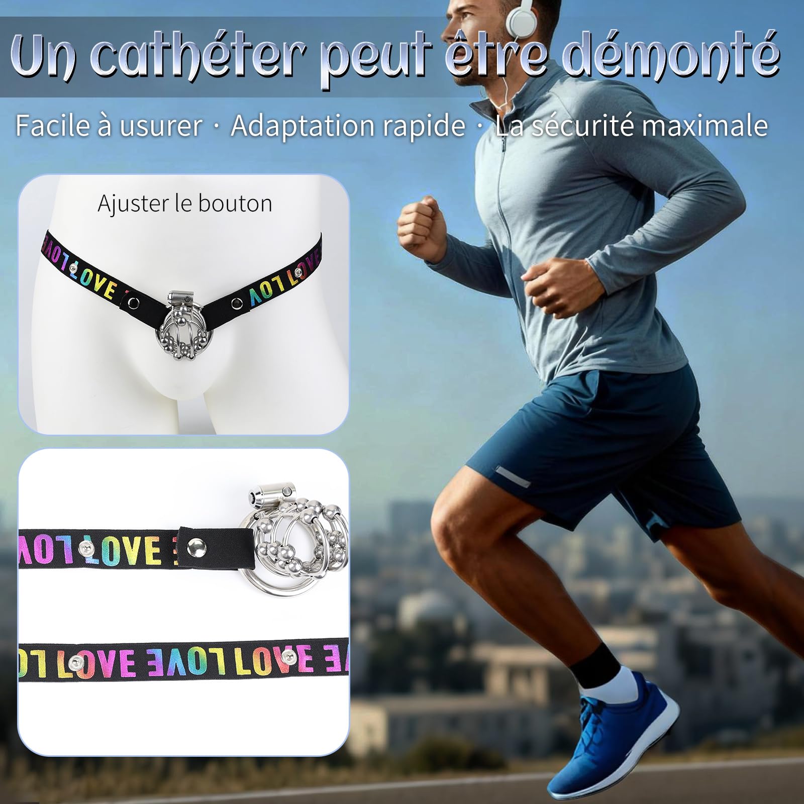 Cage de Chasteté Pénis Sex Toýs Homme Couple - Cage à Pénis Avec Anneaux de 3 Tailles, Cathéter Urétral et Ceinture de Chasteté, BDSM Cock Cage Serrure Invisible pour Empêcher L‘érection