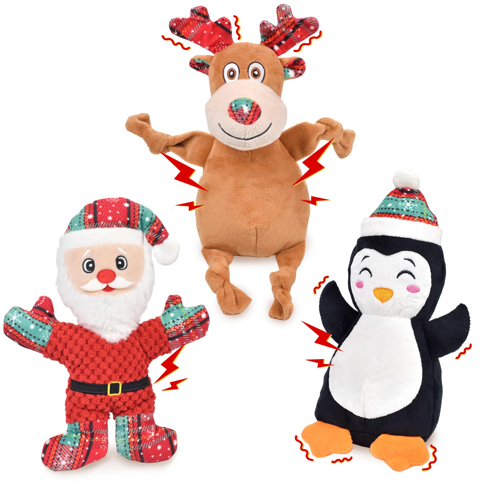 Ousiya Paquete de 3 juguetes de Navidad para perros, juguetes chirriantes para perros, juguetes de peluche interactivos duraderos para perros medianos, pequeños y grandes