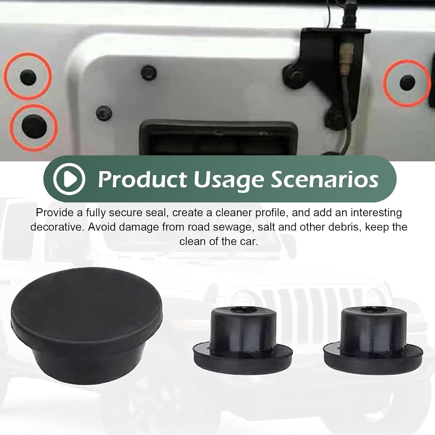 3PCS Rear Tailgate Plugs, Toughness Rubber Tailgate Plug Kit, Abrasion Resistant Anti-Dust Spare Tire Delete Hole Fill, Car Modification Repair Accessory, Compatible with Jeep Wrangler(Black)