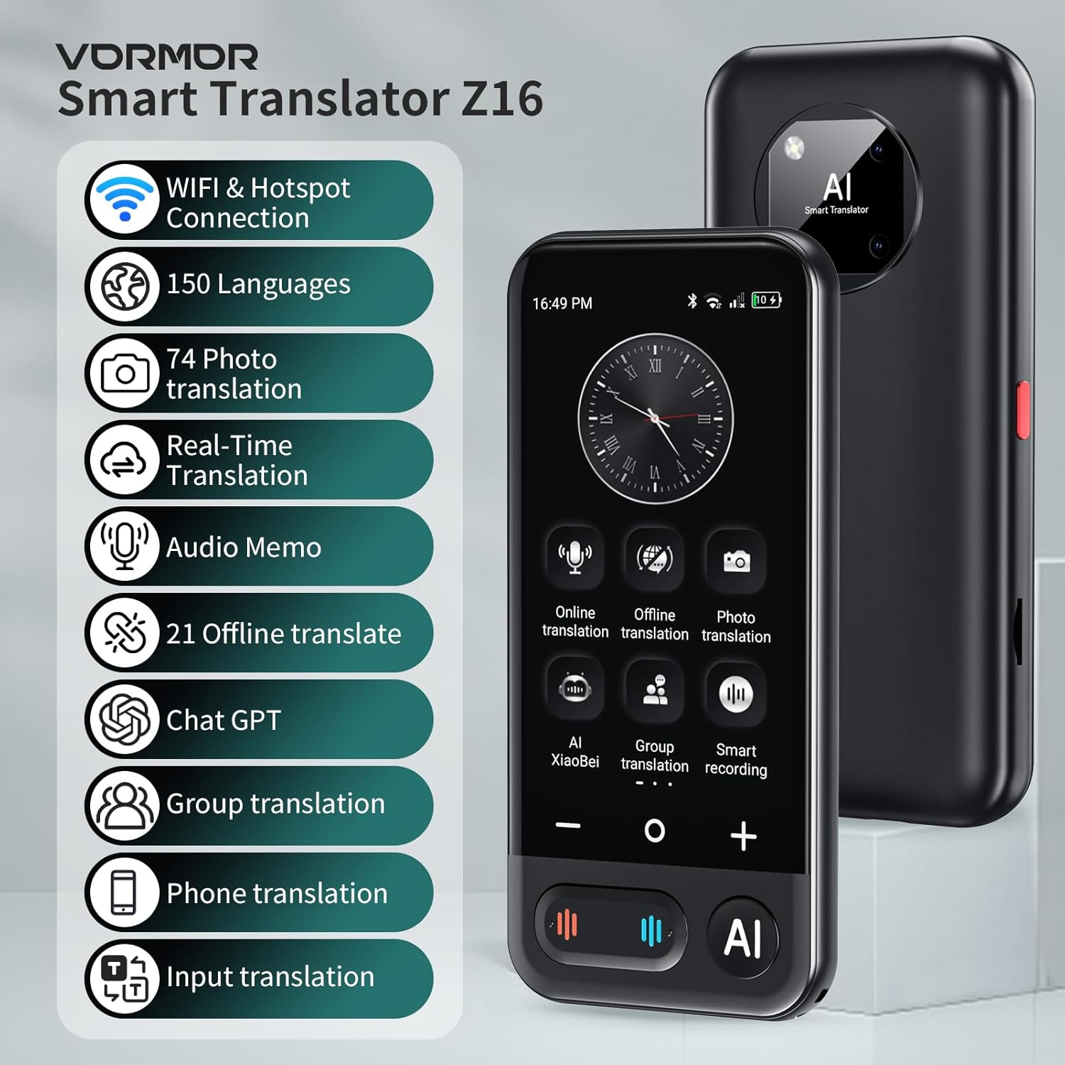 Language Translator Device No WiFi Needed, 2026 Upgraded AI Translator Support ChatGPT,150+ Languages Instant translator Support Offline/Recording/Photo/Voice Translation Real Time for Travel Business