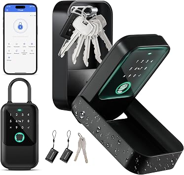 Moquin Smart Key Lock Box, TTLock APP Control, Fingerprint, Manual Keys, Access Card, EKey and Passcode Unlock, Electronic Bluetooth Wireless Lock Box for Airbnb Realtor House Office