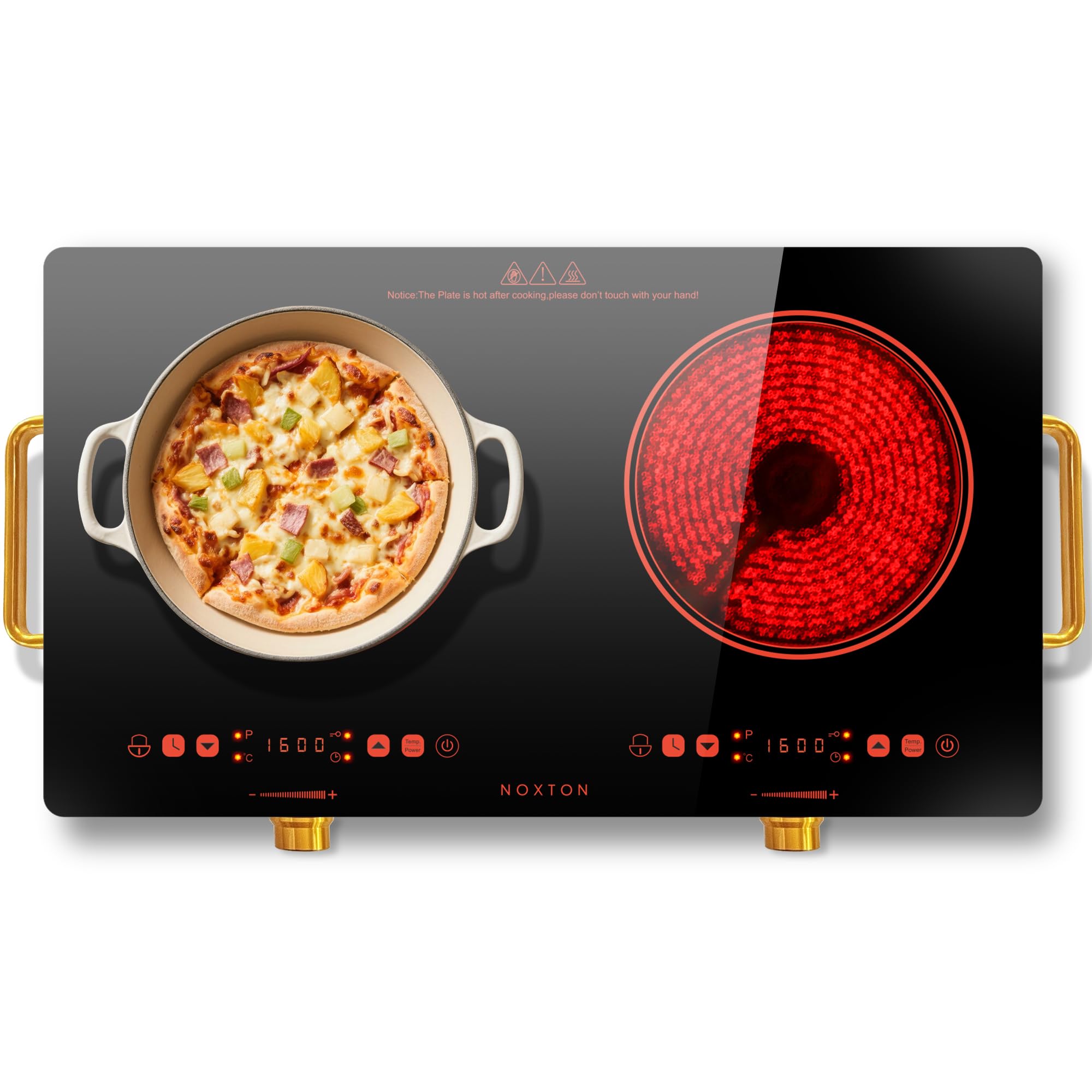 NOXTON Orange induction hob 2 hob portable with handle