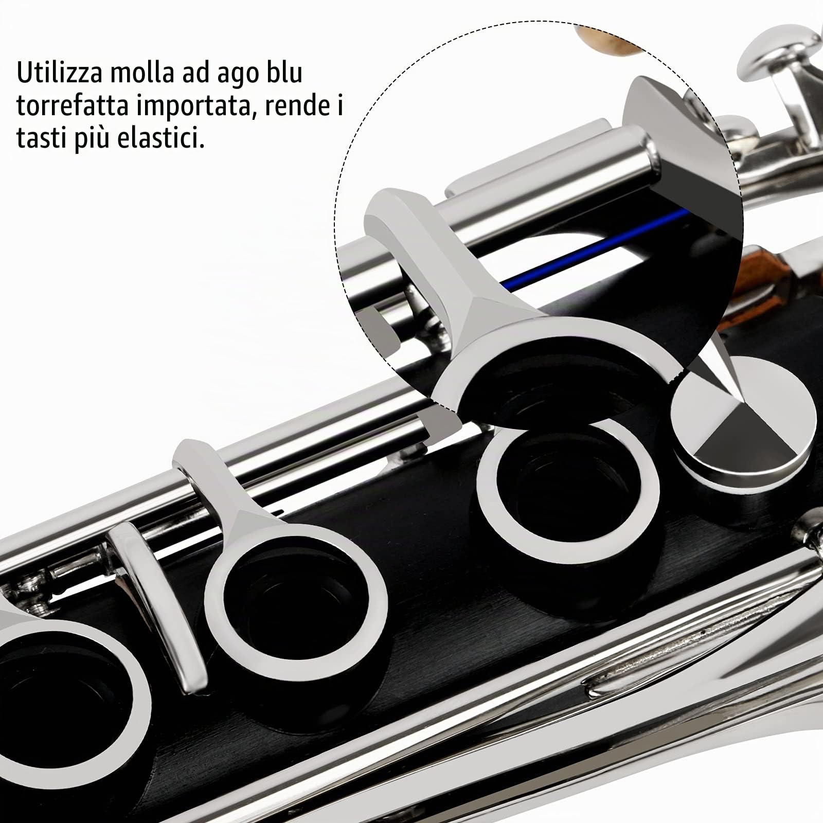 B Clarinetto piatto per principianti, clarinetto in Sib 17 chiavi nichelate, Clarinetto ABS con 2 barili, supporto per 8 bocchini, kit di pulizia per clarinetto (nero)