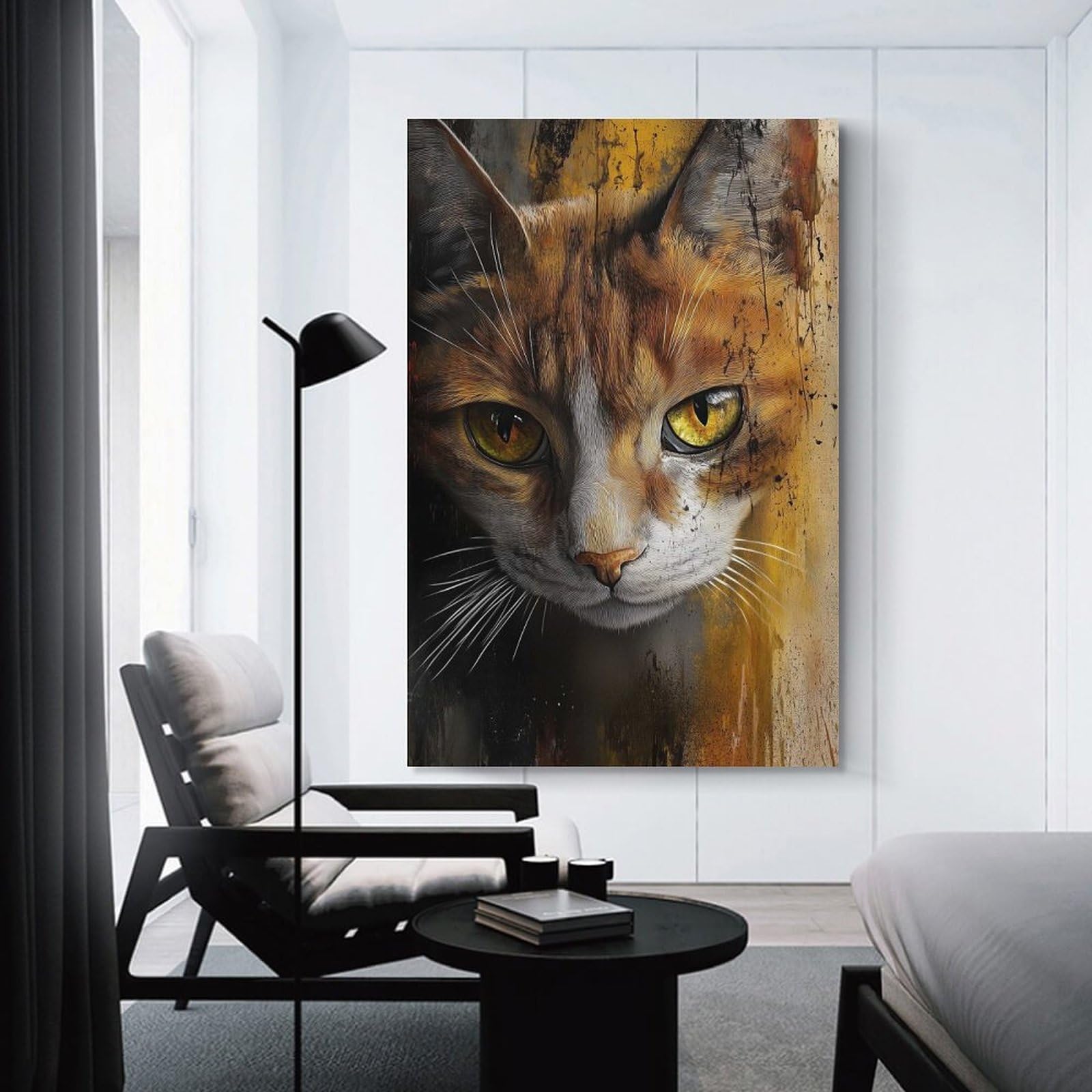 Junmoney Cat Portrait with Abstract Background Hanging Wall Art, 24x36inch(60x90cm), for Bedroom, Guest Room Or Reading Nook, Home Artwork with A Soft Interior Feel