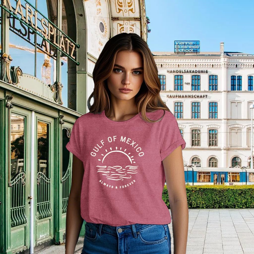 Womens Gulf of Mexico T Shirt Mexican Shirts Retro Beach Tee Tops image 2