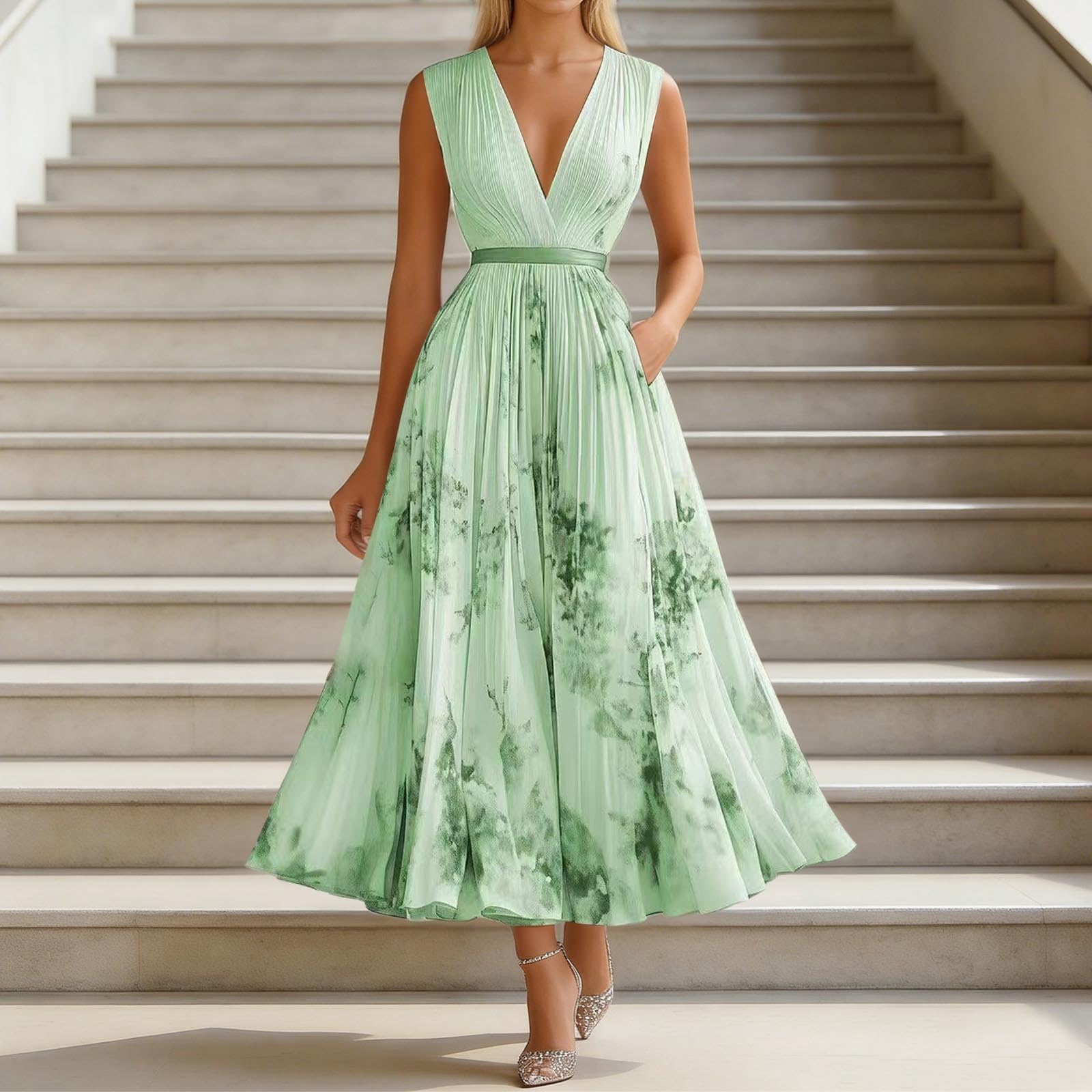 Vestido sin Mangas Estampado Moda, Floral Fluido Salidas Verano Mujer