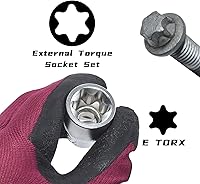 Vista 3 de E-Torx Juego de zócalos, 14 piezas hembra E-Torx Star Socket Set, 1/4" 3/8" 1/2" Drive, E4 a E24 Torque E Externo Juego de zócalos, 14pcs Star