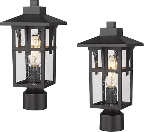 HWH - Lámpara de poste para exteriores, paquete de 2 luces de pilar exterior, lámpara de poste industrial en acabado negro mate con vidrio