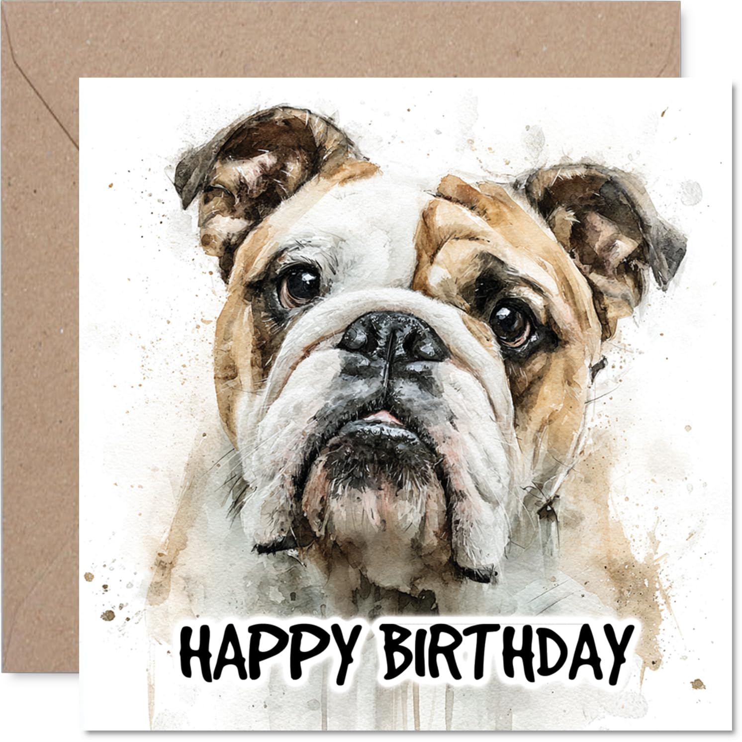 Bulldog Birthday Card for Men Women - Dog Breeds - Happy Birthday Card for Colleague Nan Friend Daughter, 145mm Bday Greeting Cards
