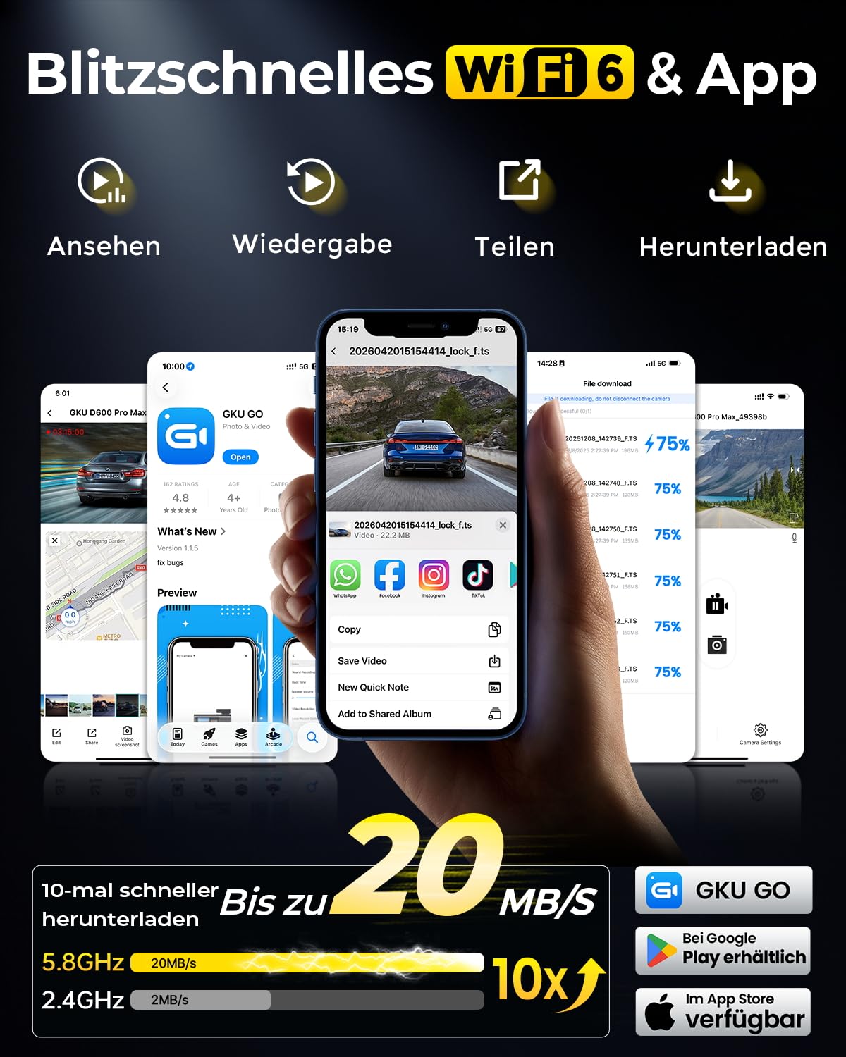 GKU Dashcam Auto Vorne Hinten 4K mit STARVIS 2, Dash Cam Auto