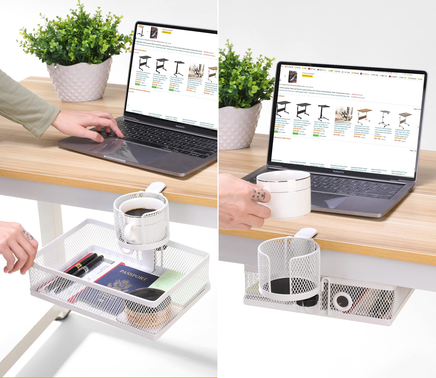 Organizer Da Scrivania Girevole DramLan - Cassetto Nascosto Con Morsetto, Rotazione 360°, Colore Bianco | Per Casa E Ufficio - Foto 4