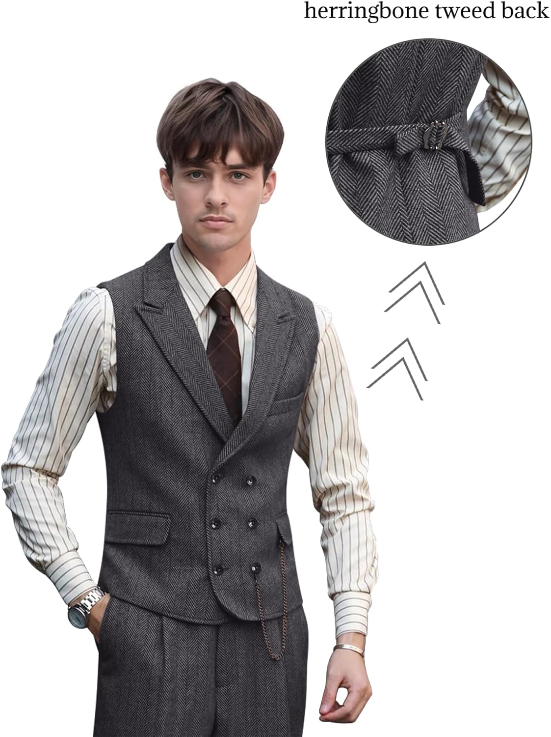 Men Suits 3 Piece Herringbone Tweed Suit for Men Slim Fit Suit Jacket Vest Pants Set Formal Wedding Tuxedos