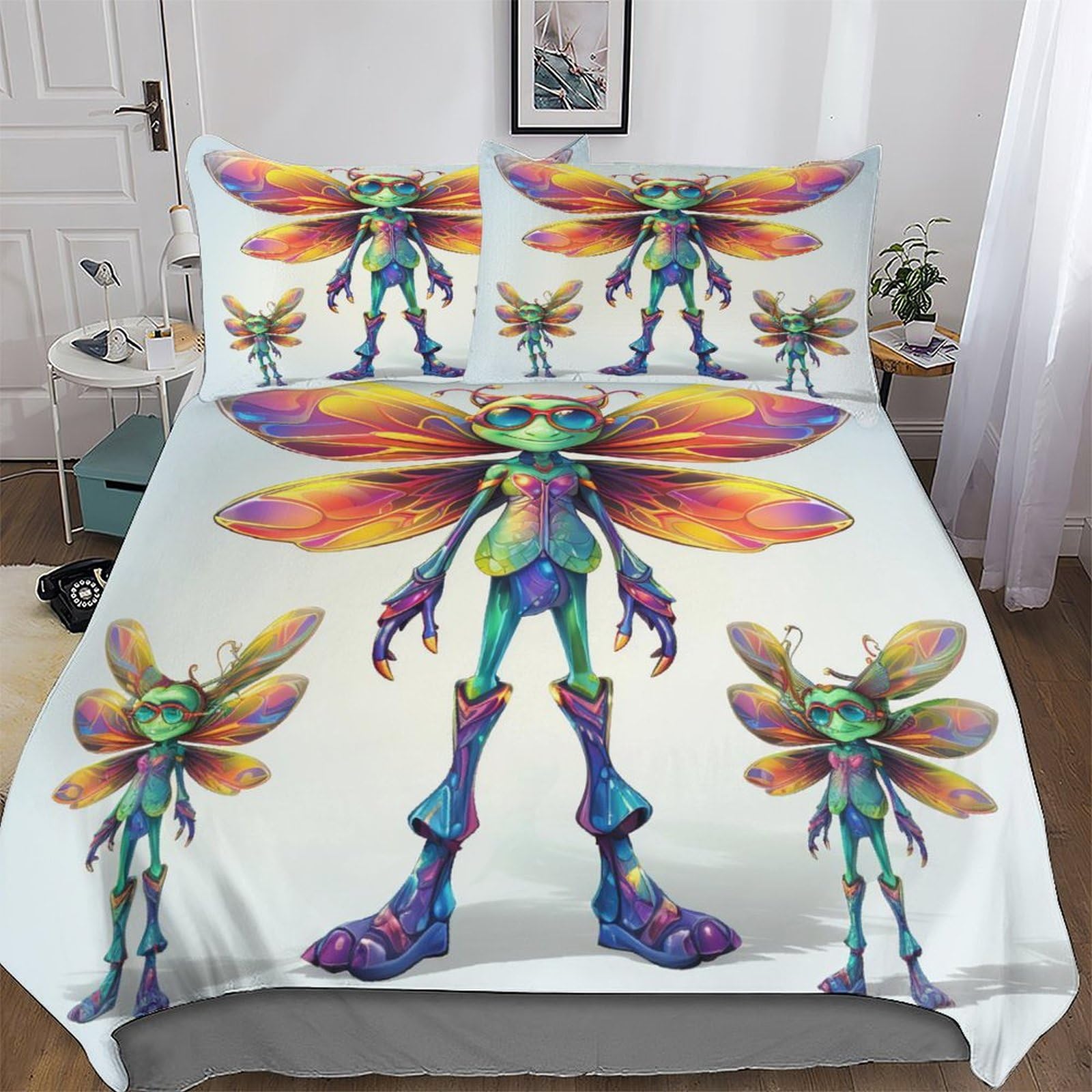 Parure de lit libellule 220x240 cm en microfibre douce avec housse de couette et taies