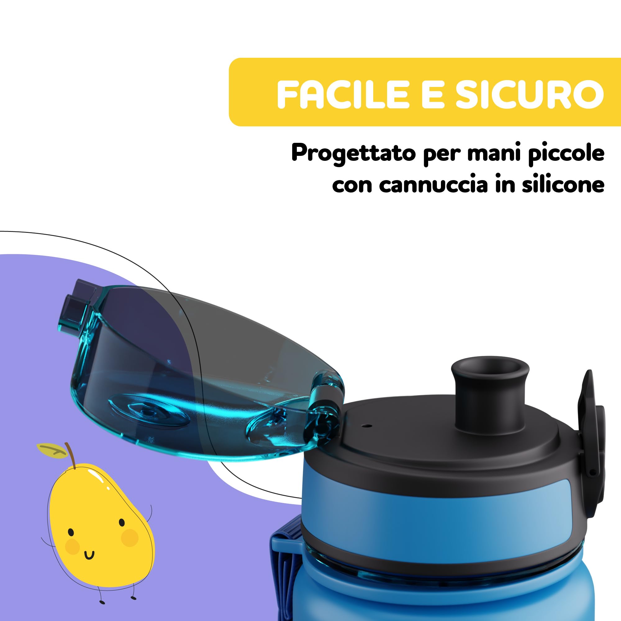 schmatzfatz Tappo per Borraccia – Coperchio di Ricambio Senza BPA con Cannuccia in Silicone, Chiusura a Prova di Perdite per Biberon 500ml, Facile da Pulire, Lavabile in Lavastoviglie, Blue Bees