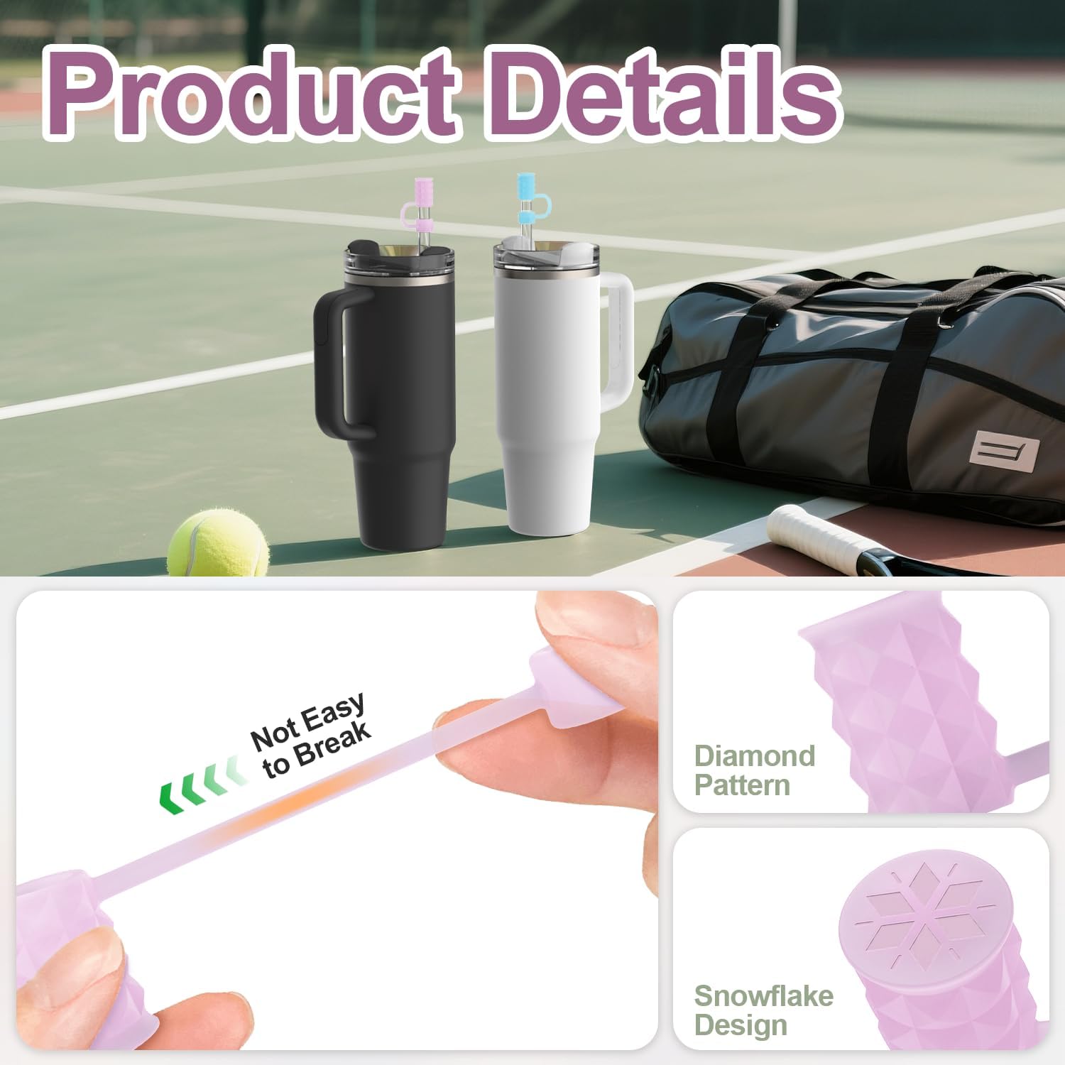 YOTIME 6Pcs Silicone Straw Covers Cap, 0.39in/10mm Straw Toppers Compatible with Stanley Cup 40 & 30 oz, Reusable Dust-Proof Cover Cap for Tumbler with Handle, Translucent Pink - Image 4