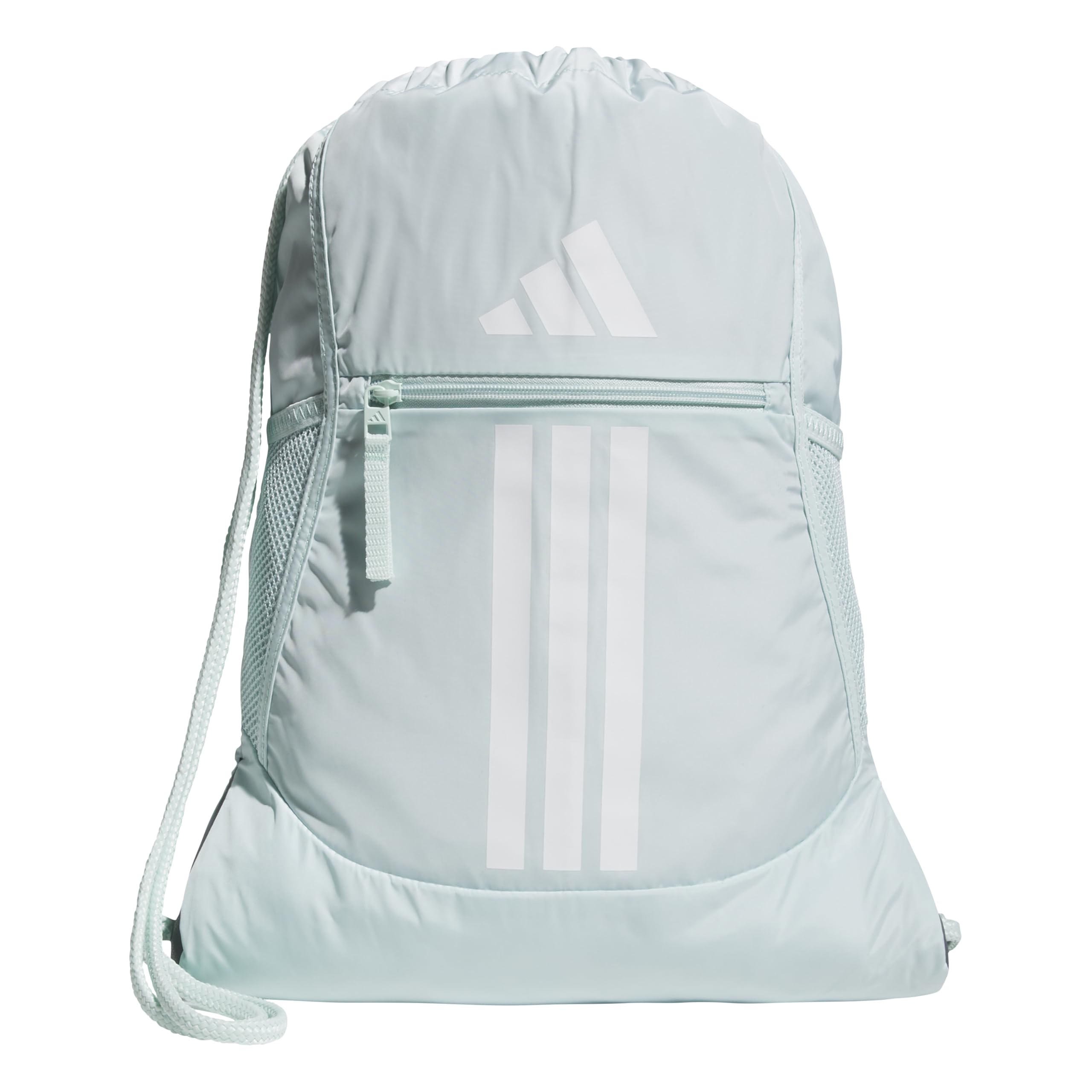 adidas Alliance Sackpack Drawstring Bag | Drawstring Closure, Lightweight, Durable Build, Roomy Compartment, Gym Practice & Game-Day Ready, Locks In Your Phone One Size Halo Mint Green/White/3
