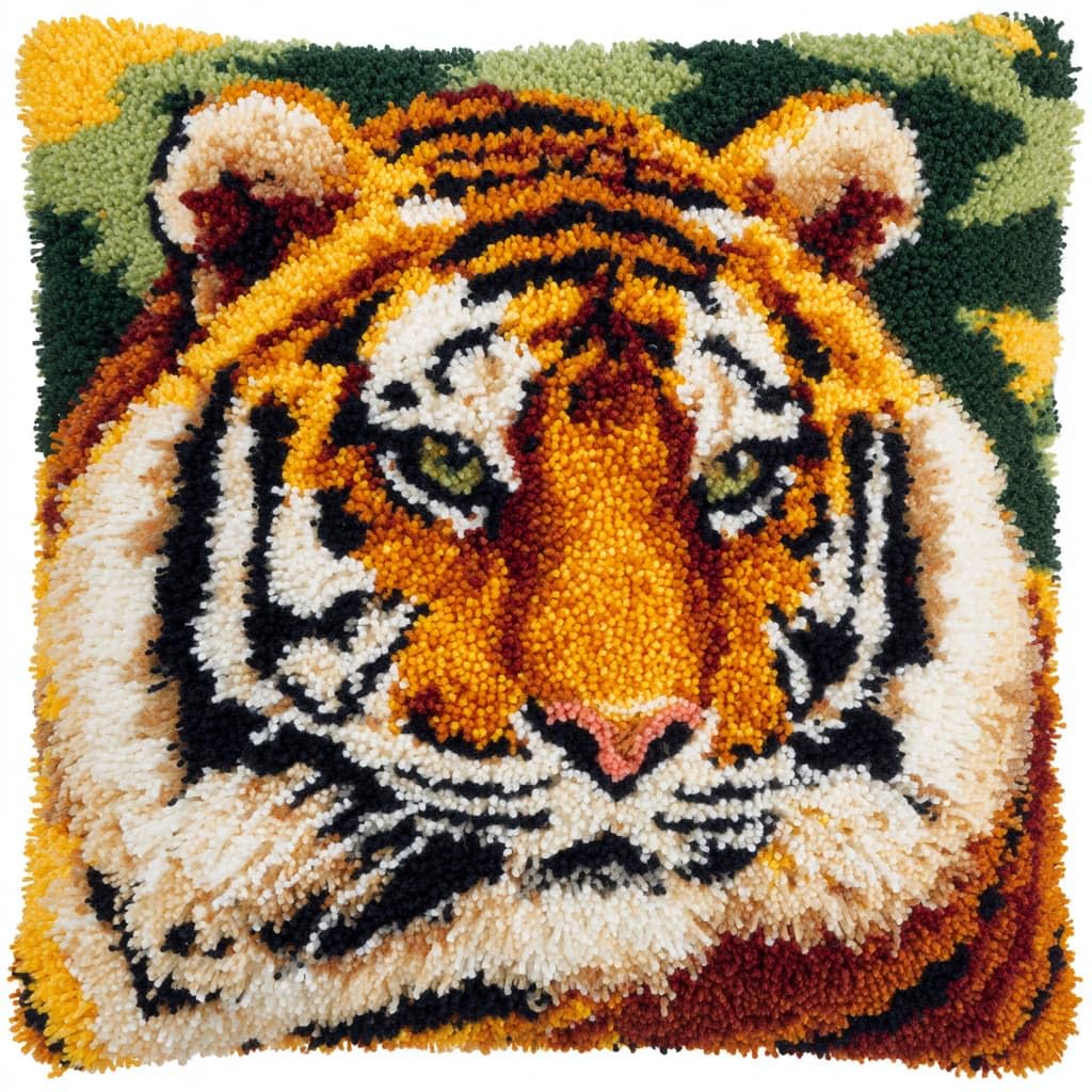 WallustrioaW Latch Hook Pillow Kit,Animal Tiger