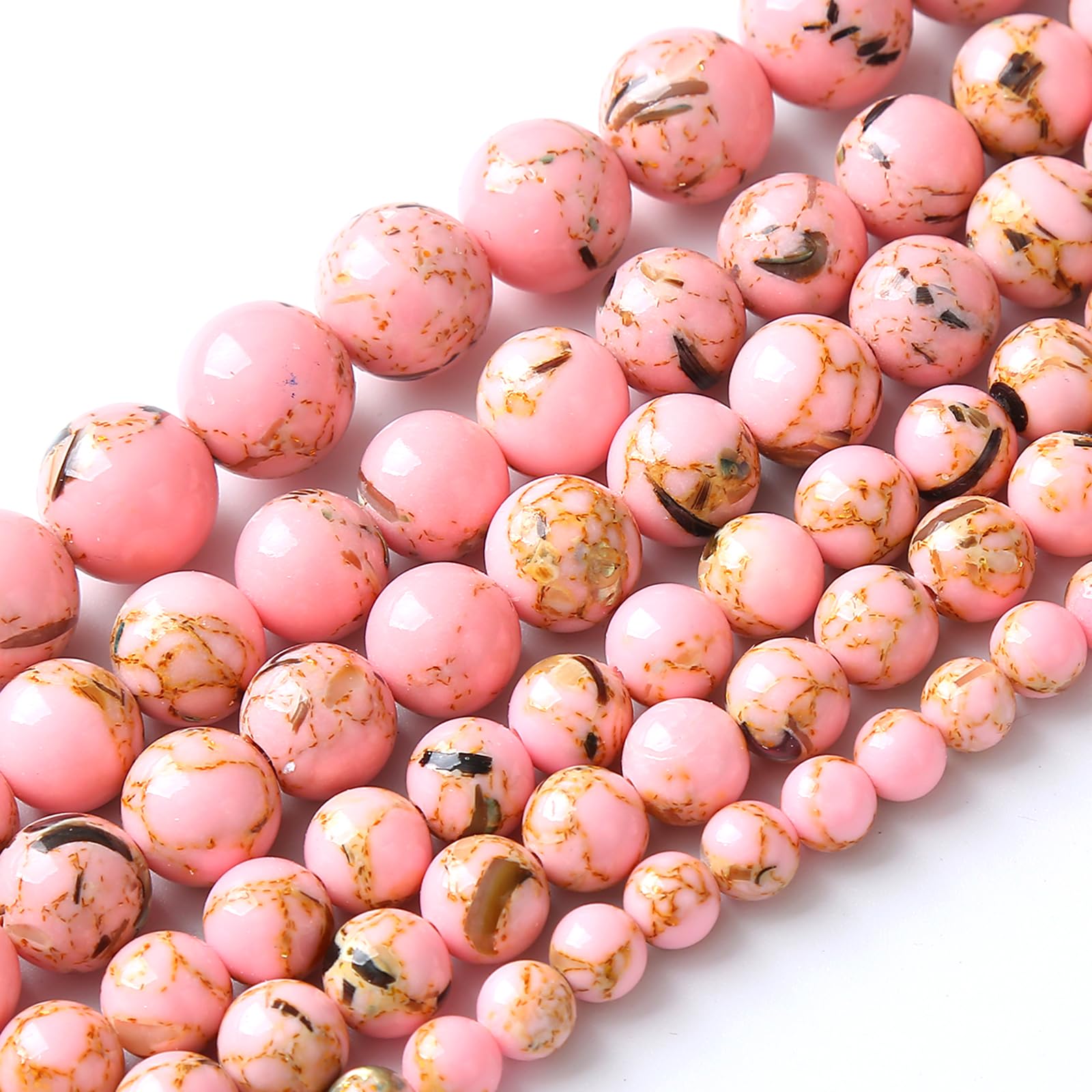 72 perline rotonde in madreperla da 10 mm, con conchiglia rosa, per la creazione di gioielli fai da te, 2 fili, 81,3 cm (7, WZ)