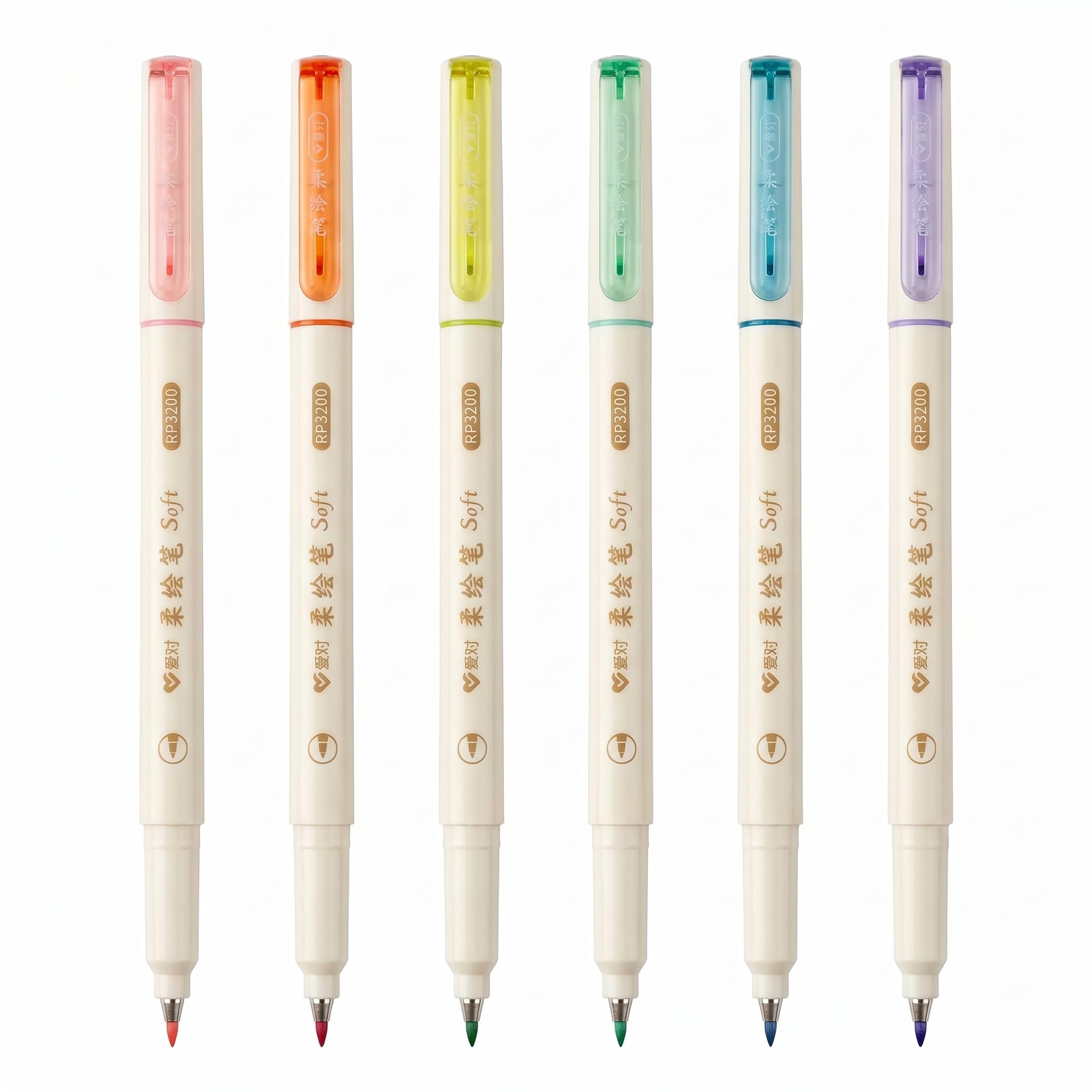 Perriuox Brush Tip Drawing Pens: Artist Colored Flexible Tip Water Calligraphy Brush Pens for Journaling Adult Coloring Hand Lettering Calligraphy Journaling Bibling (6, Spring colors)