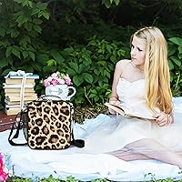 Vista 7 de Pardick Lonchera con estampado de leopardo para niños, estudiantes, con estampado de piel de leopardo, con correa ajustable para el hombro, lonchera