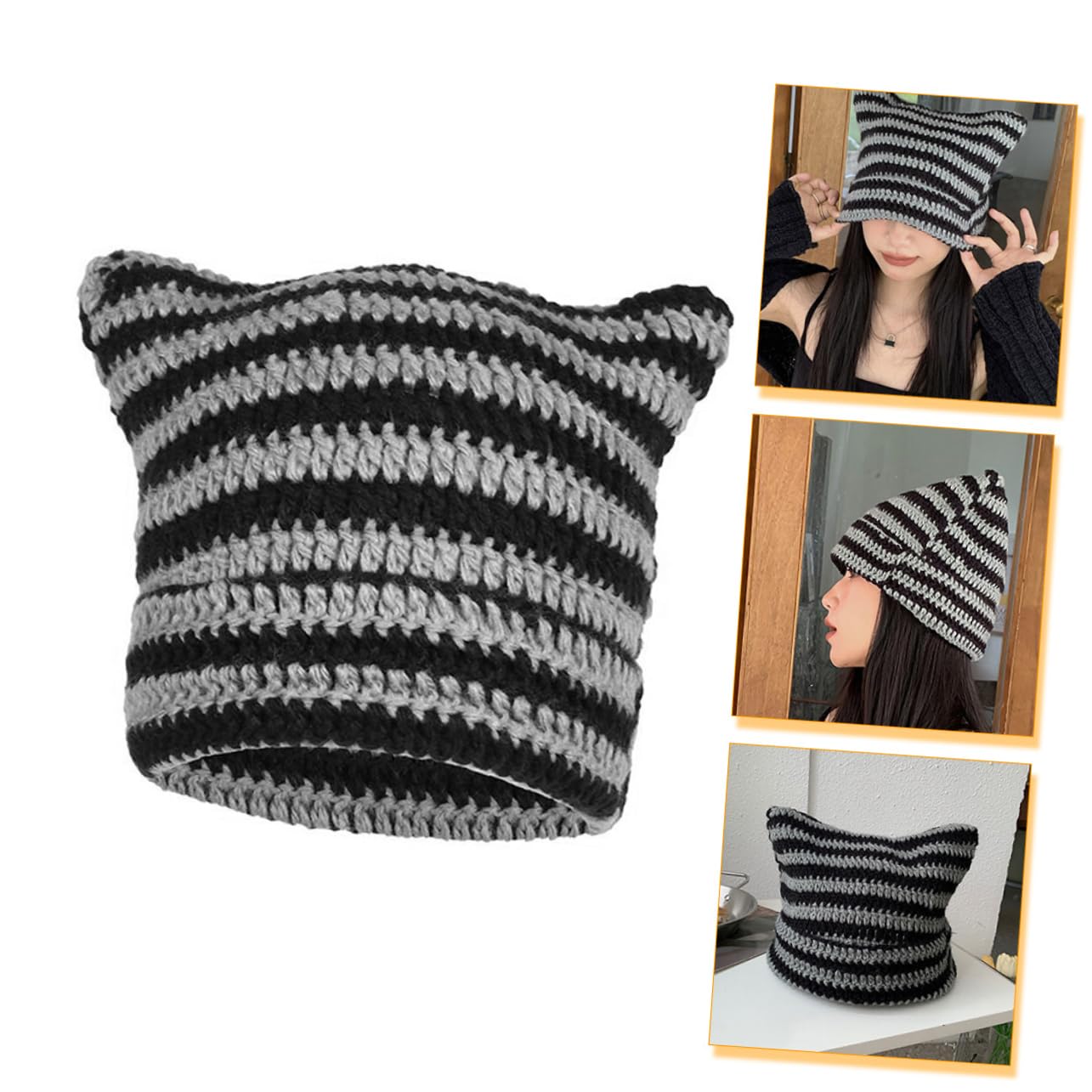 3 Piezas Gorro De Punto Sombrero De Damas Sombrero Informal Gorro Cálido Térmico Transpirable s De Mujer Gorras Accesorios De Mujer Gato Black Acrílico