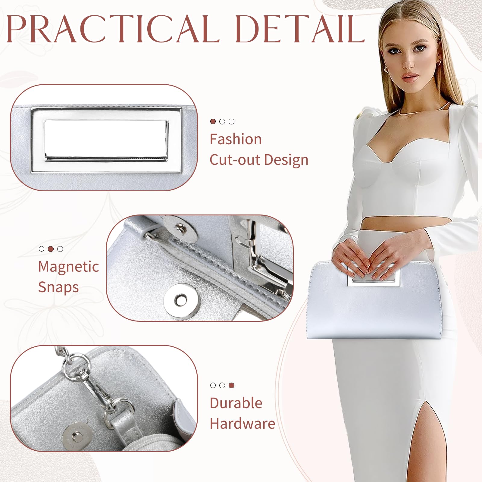 VASCHY Bolso Fiesta Mujer, Bolso de Mano Moda Cartera de Mano de Cuero Vegano Bolso de Hombro Bolso Bandolera Clutch de Mujer para Ceremonia Boda Novia Baile Fiesta
