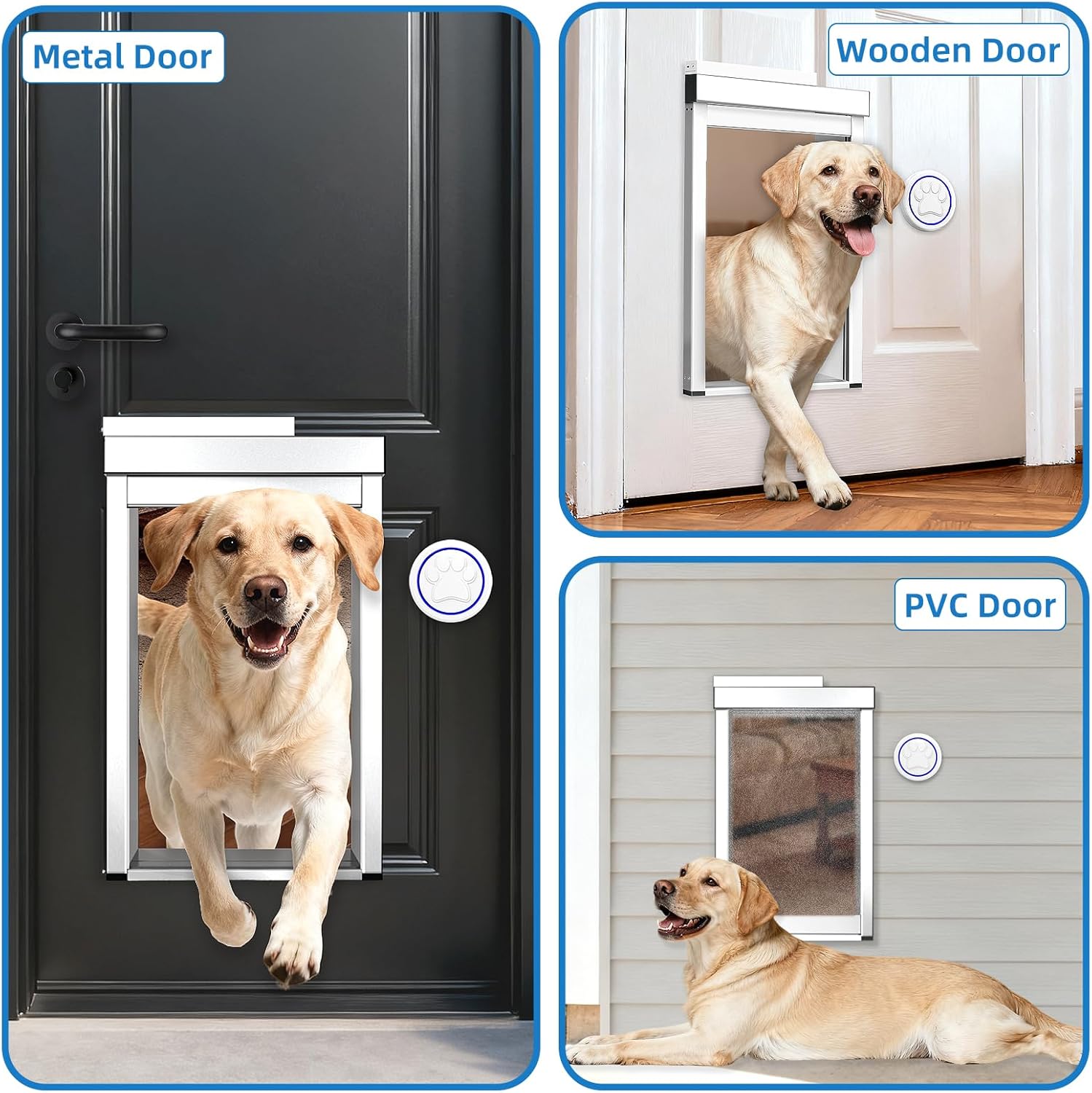 Large Dog Door for Door,Electronic Pet Automatic Door Smart Aluminum Dog Door with Dogbell Activated Auto Lift, Lockable Weatherproof Telescoping Tunnel for Small Pets(Pets Up to 100 Lb)