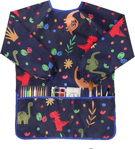 Vista 6 de Paquete de 2 batas de arte para niños, con manga larga y 3 bolsillos para edades de 3 a 8 años