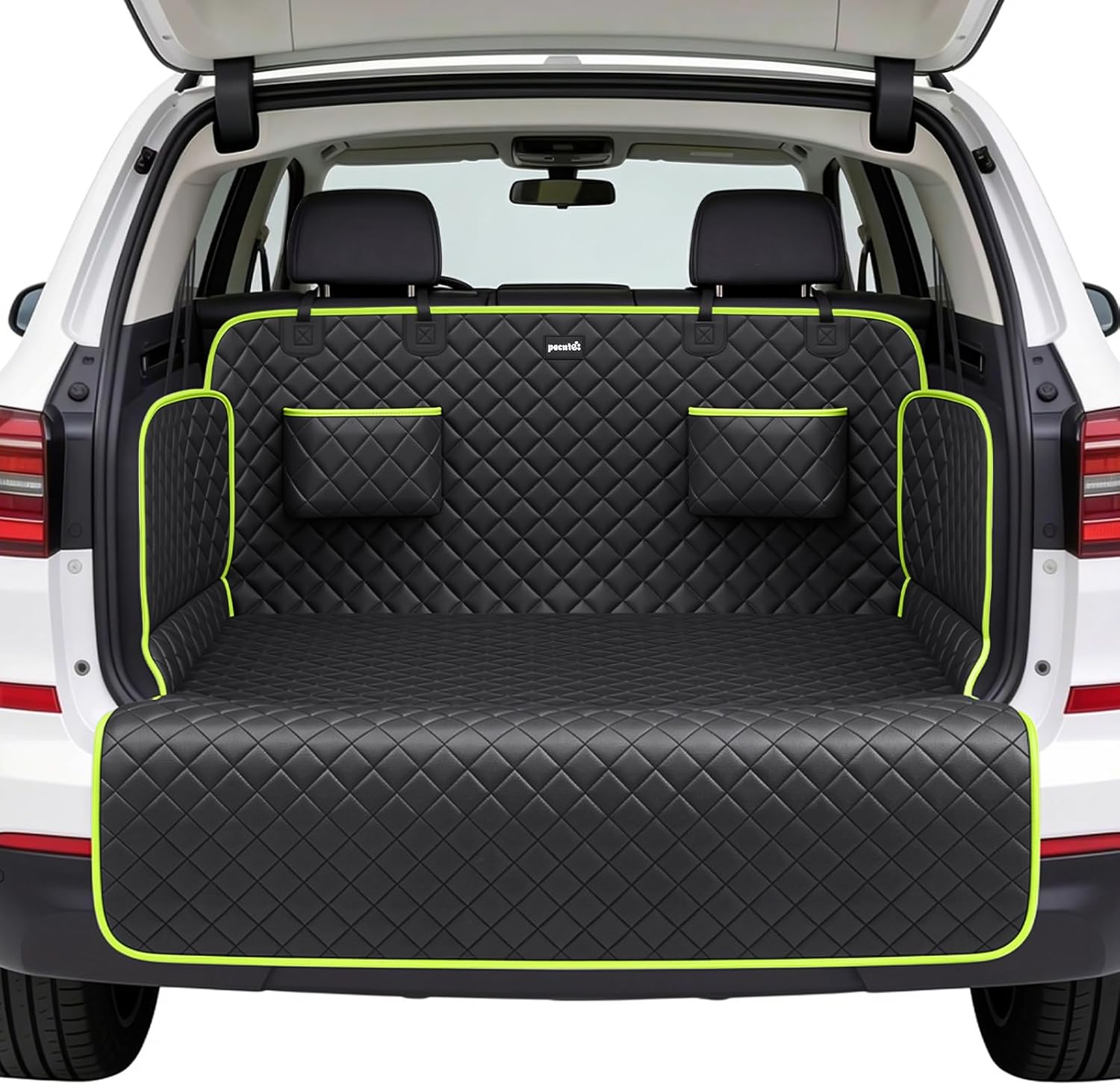 SUV Cargo Liner for Dogs, Upgraded Scratch-proof Leather 14.17" Heightened Side Flaps, 53.15" x40.55" Waterproof Non-Slip Trunk Liner with Bumper Flap, Universal Fit for SUVs Sedans Vans 3-Row SUV